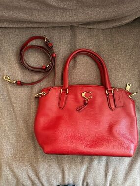 Coach EUC Red Pebbled Leather Satchel with Gold Hardware